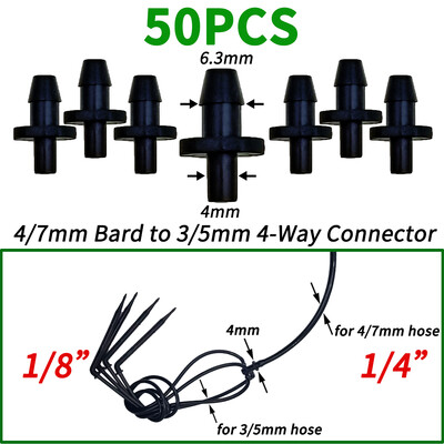 OASIS 50PCS Bend Arrow Dripper Mikro pilināmā apūdeņošanas komplekts emitētāji 3/5 mm šļūtenēm Dārza laistīšanas taupīšanas mikro pilināmā siltumnīcai