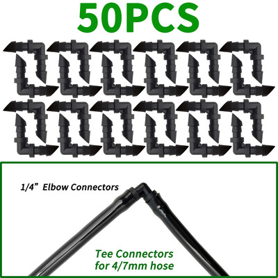 OASIS 50PCS Bend Arrow Dripper Mikro pilināmā apūdeņošanas komplekts emitētāji 3/5 mm šļūtenēm Dārza laistīšanas taupīšanas mikro pilināmā siltumnīcai