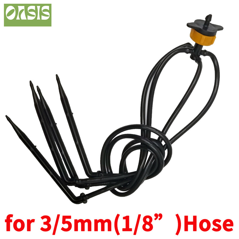 OASIS 50PCS Bend Arrow Dripper Mikro pilināmā apūdeņošanas komplekts emitētāji 3/5 mm šļūtenēm Dārza laistīšanas taupīšanas mikro pilināmā siltumnīcai