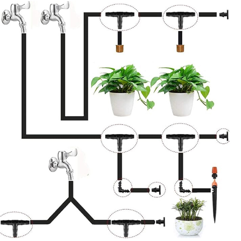 128 vnt lašelinio laistymo sistemos vandens žarnos jungtis sodo laistymo sistema šiltnamiui, kiemui, vejai, augalų paskirstymo vamzdžiams