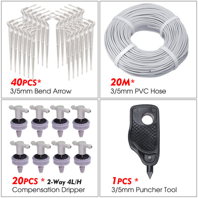 1/8" žarna kreminės baltos rodyklės mikro lašelinė laistymo sistema 2 krypčių skleidėjų lašintuvų drėkinimo rinkinys, skirtas Gaden šiltnamio bonsai augalams