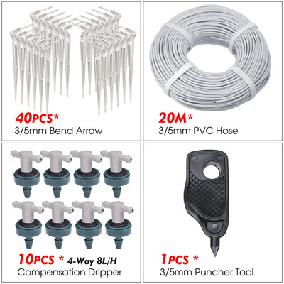 1/8" žarna kreminės baltos rodyklės mikro lašelinė laistymo sistema 2 krypčių skleidėjų lašintuvų drėkinimo rinkinys, skirtas Gaden šiltnamio bonsai augalams
