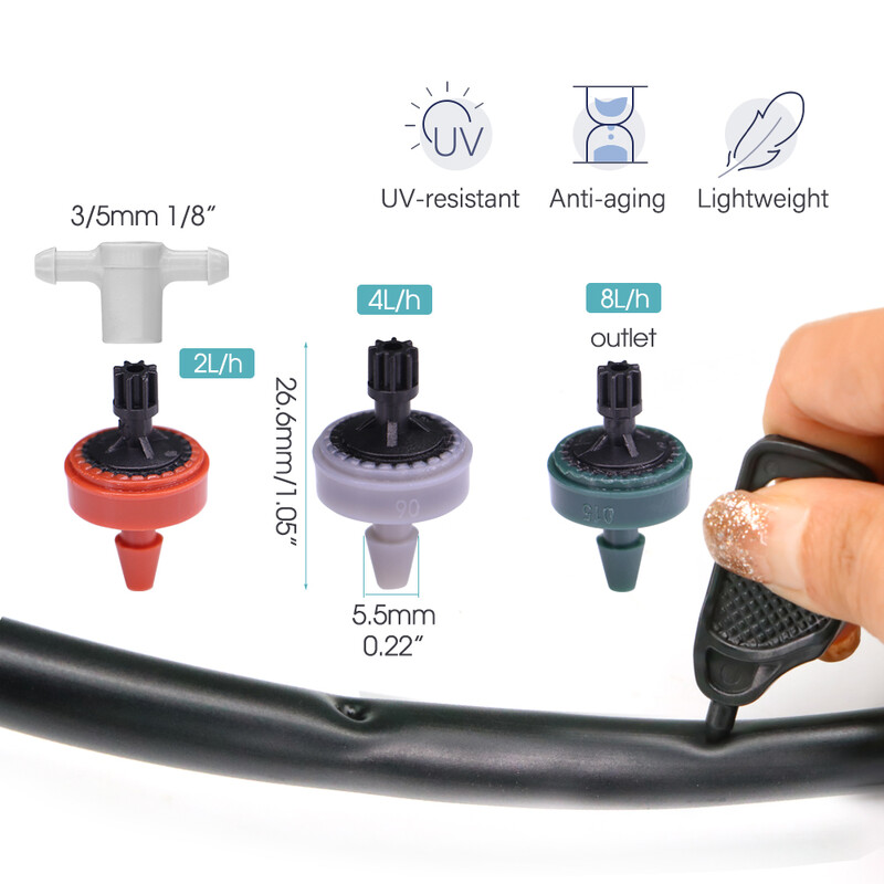 1/8" žarna kreminės baltos rodyklės mikro lašelinė laistymo sistema 2 krypčių skleidėjų lašintuvų drėkinimo rinkinys, skirtas Gaden šiltnamio bonsai augalams