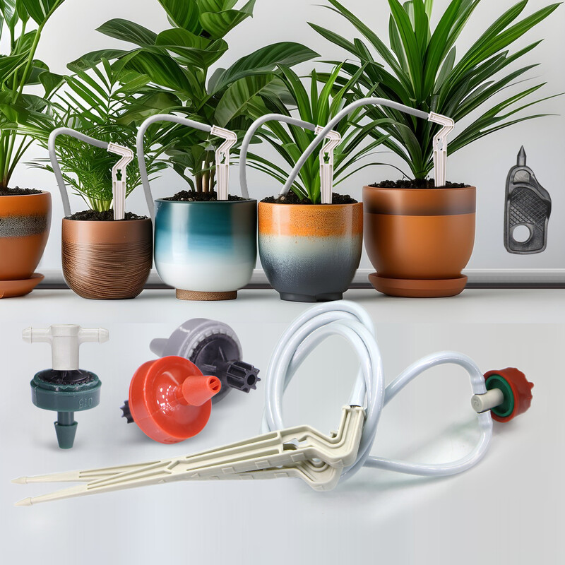 1/8" žarna kreminės baltos rodyklės mikro lašelinė laistymo sistema 2 krypčių skleidėjų lašintuvų drėkinimo rinkinys, skirtas Gaden šiltnamio bonsai augalams