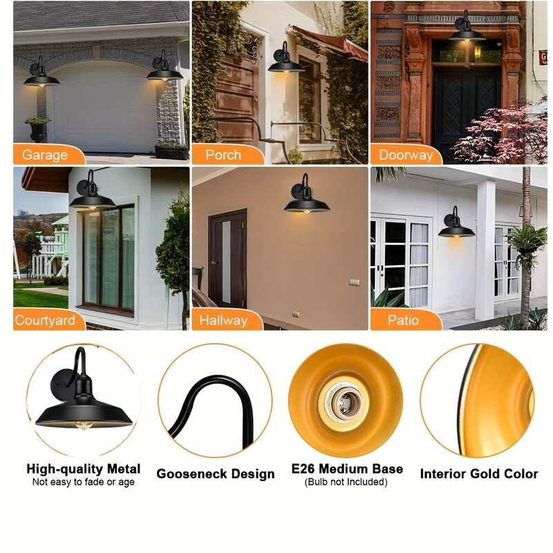 Vintage Gooseneck Barn zidna svjetiljka - mat crna, vanjska zidna svjetiljka, pametni vanjski svijećnjak s omogućenom Alexa, jednostavna instalacija