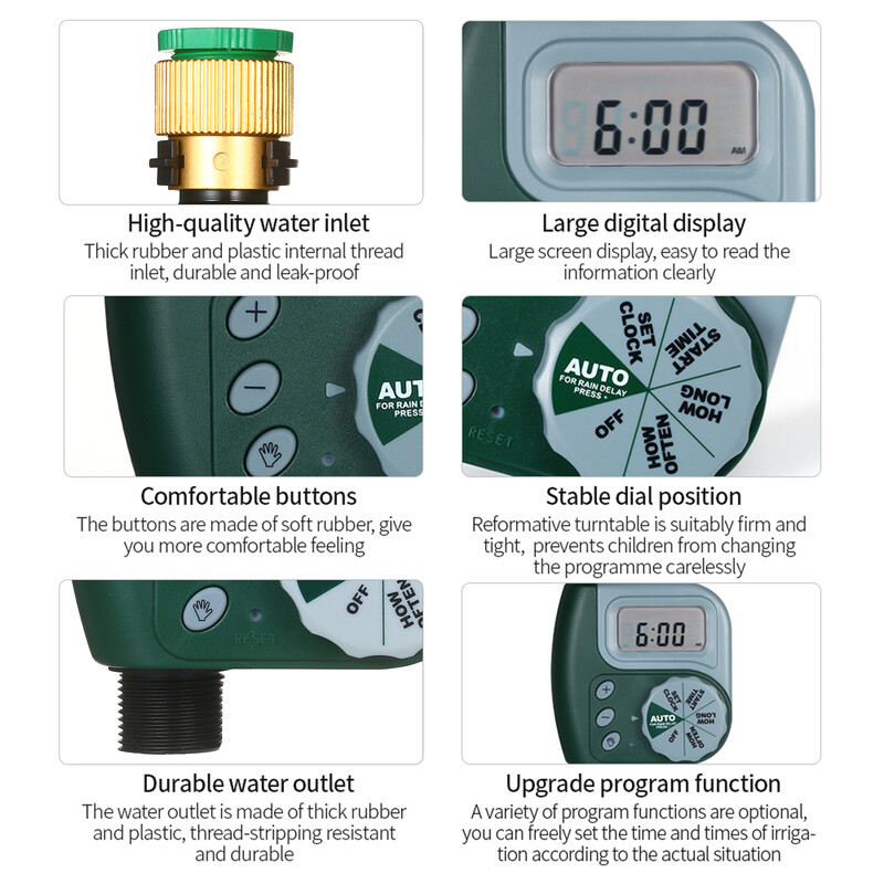 Digitālais programmējams ūdens taimeris Dārza zāliena jaucējkrāns šļūtenes taimeris Automātisks apūdeņošanas kontrolieris 1 izplūdes noplūdes vara savienotājs