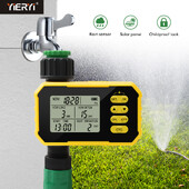 Yieryi Solar Charging Watering Timer Digital Irrigator Timer 4 Programs Αισθητήρας βροχής Βαλβίδα νερού Ελεγκτής καταιονισμού για εξωτερικούς χώρους
