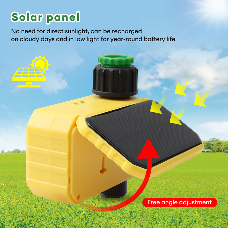 Yieryi solarno punjenje, mjerač vremena za navodnjavanje, digitalni mjerač vremena za navodnjavanje, 4 programa, senzor za kišu, ventil za vodu, upravljač raspršivača za vanjsku upotrebu