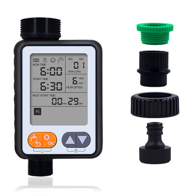 Jauns automātiskais manuālā režīma apūdeņošanas kontrolieris lietus sensors dārza laistīšanas taimeris Vairāku programmu liela ekrāna darbināms ar akumulatoru
