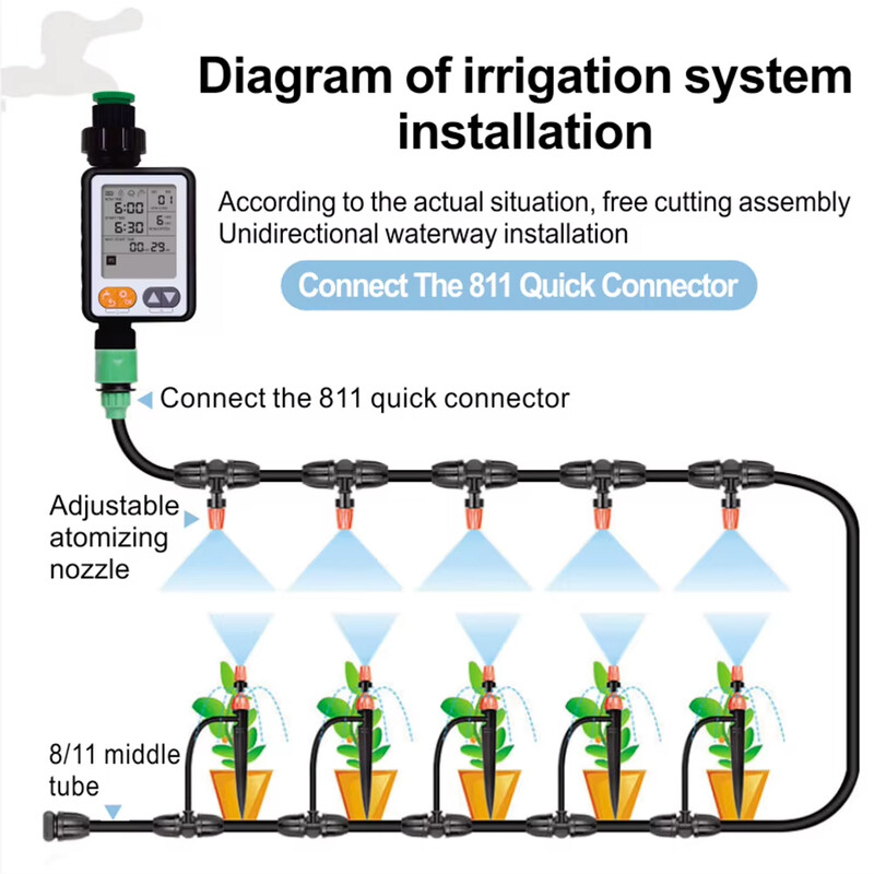 Jauns automātiskais manuālā režīma apūdeņošanas kontrolieris lietus sensors dārza laistīšanas taimeris Vairāku programmu liela ekrāna darbināms ar akumulatoru