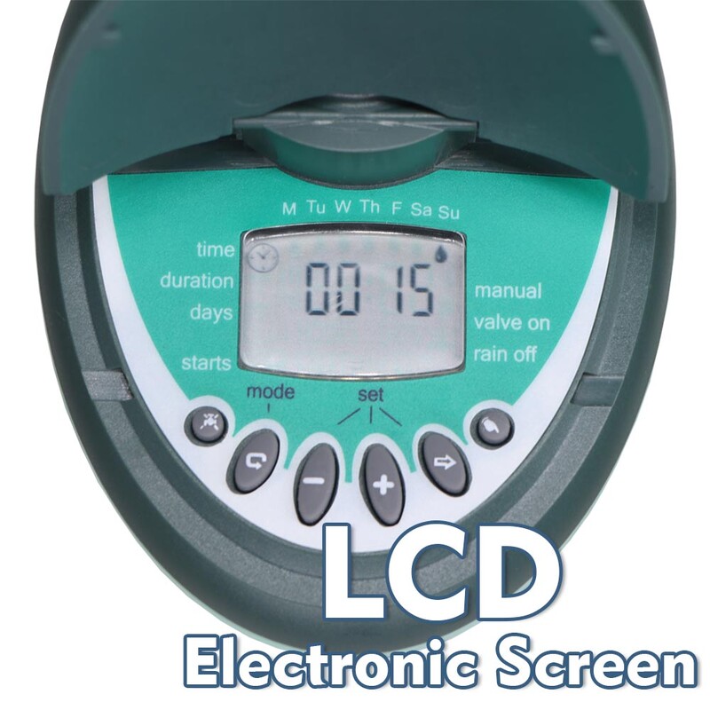 3/4" LCD displejs laistīšanas taimeris Automātiskie smidzinātāji kontrolieris Iknedēļas ikdienas programmēšana āra dārza apūdeņošanas laika adapteris