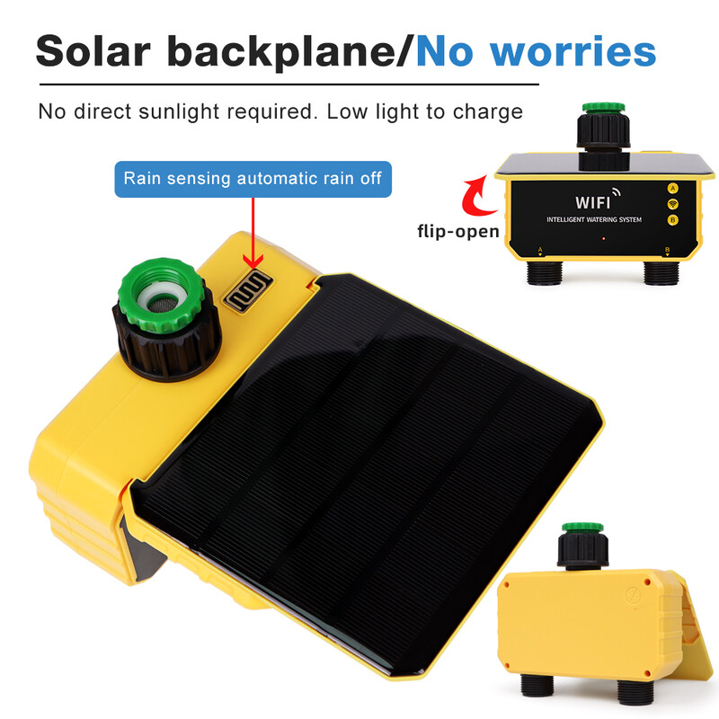 WiFi saules enerģijas laika kontrolieris viedais apūdeņošanas laistīšanas taimeris 1/2 zonas automātiskā apūdeņošanas kontroliera sistēma dārza zālienam