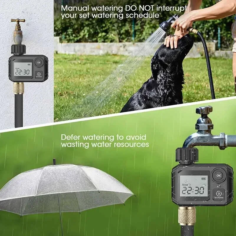 Dārza apūdeņošanas ūdens vārsta laika kontrole liela ekrāna LCD displejs āra laistīšanas ūdens vārsta regulators