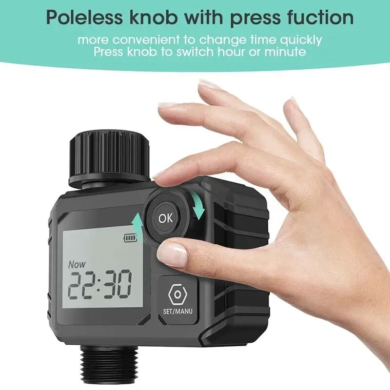 Dārza apūdeņošanas ūdens vārsta laika kontrole liela ekrāna LCD displejs āra laistīšanas ūdens vārsta regulators