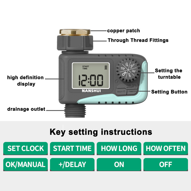 Inteliģents LCD ekrāns dārza apūdeņošanas vadības ierīce Automātiska ūdens taupīšanas apūdeņošanas kontrolieris āra augu laistīšanas taimeris