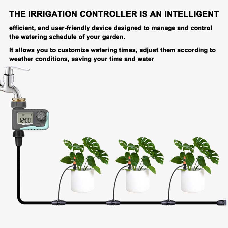 Inteliģents LCD ekrāns dārza apūdeņošanas vadības ierīce Automātiska ūdens taupīšanas apūdeņošanas kontrolieris āra augu laistīšanas taimeris