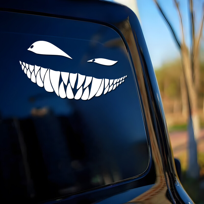 Smieklīgi zobi un ļauns skatiens uz tevi ar smaidu radošas un smieklīgas uzlīmes multfilmu cienītājiem un mīļotājiem, augstas kvalitātes auto kravas m