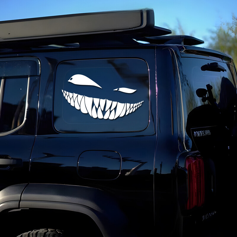 Smieklīgi zobi un ļauns skatiens uz tevi ar smaidu radošas un smieklīgas uzlīmes multfilmu cienītājiem un mīļotājiem, augstas kvalitātes auto kravas m