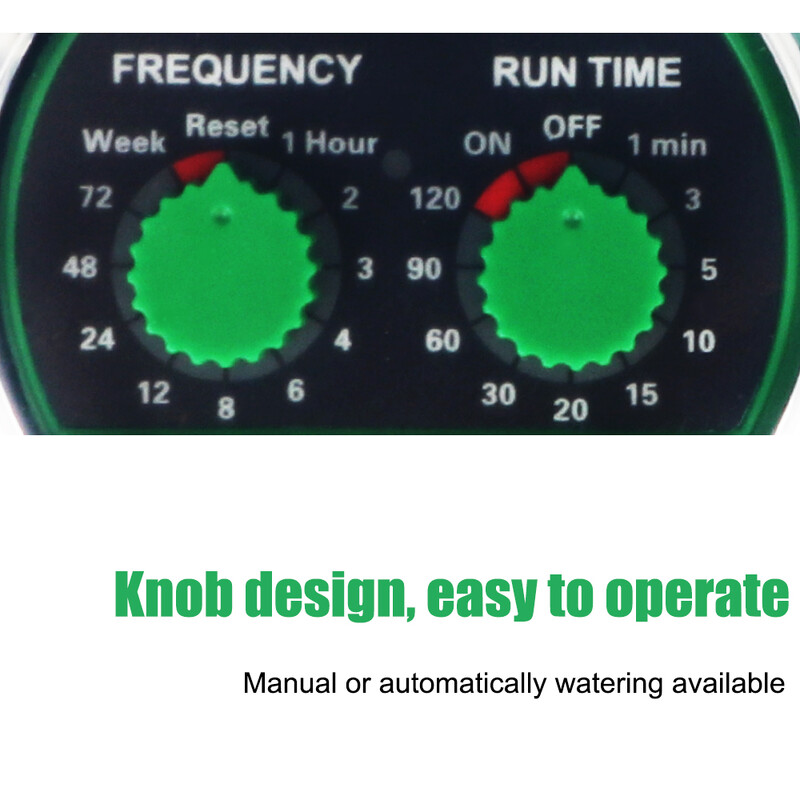 Lodveida vārstu pilienveida apūdeņošanas sistēma elektroniskais ūdens taimeris ar akumulatoru darbināms dārza automātiskais apūdeņošanas kontrolieris 21025, divas skalas