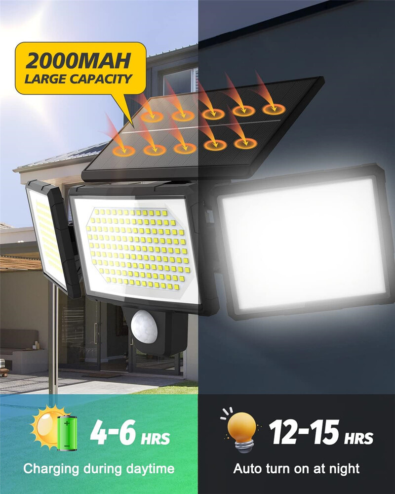 Solarno svjetlo za vanjske prostore 304/172 LED Integrirani super svijetli senzor pokreta Jaka snaga IP65 Vodootporan 3 načina rada Vrtni zid