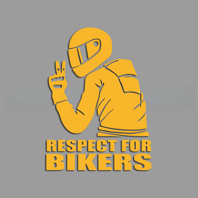Motociklists ar forša profila radošām un smieklīgām uzlīmēm multfilmu cienītājiem un mīļotājiem, augstas kvalitātes automašīnu kravas motocikliem un l