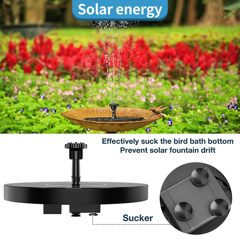 Päikeseenergiaga ujuv purskkaev 6 otsikuga Linnuvanni purskkaevupump Tiigi kaunistus päikeseenergial töötav purskkaev veepump siseõu