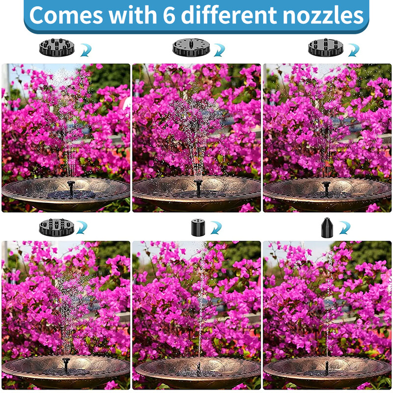 Päikeseenergiaga ujuv purskkaev 6 otsikuga Linnuvanni purskkaevupump Tiigi kaunistus päikeseenergial töötav purskkaev veepump siseõu