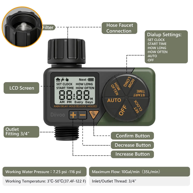 Diivoo drėkinimo vandens laikmatis sodo automatinis lašelinio laistymo valdiklis su automatine laistymo sistema namų šiltnamiui