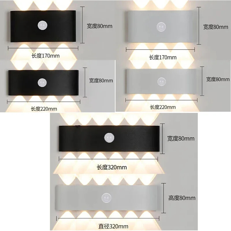 6/8/12W PIR senzor pokreta LED unutarnja vanjska vodootporna aluminijska vrtna svjetiljka za trijem Ulazna svjetiljka za dnevni boravak