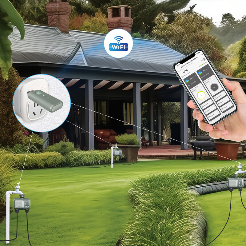 HCT-626 sodo žarna laistymo laikmatis laistymo belaidis modelis, dviguba galvutė, TUYA nuotolinio valdymo pultas Bluetooth laistymas