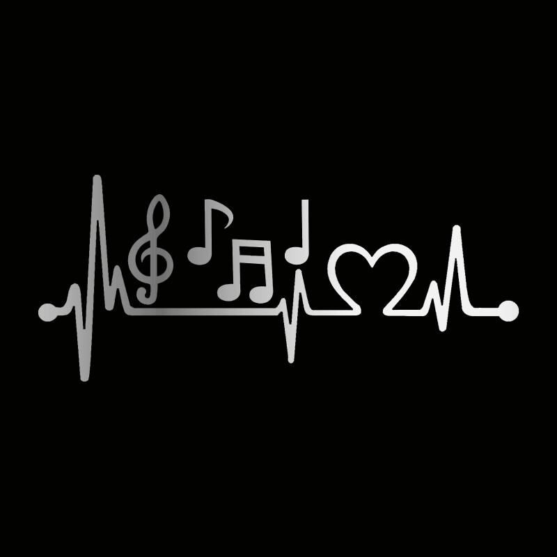 Automašīnas uzlīme 3D 21,5 cm* 8,3 cm Mūzikas notis Sirdspukstu uzlīme uz Automašīnas Smieklīgas uzlīmes un uzlīmes Vinila automobiļu stila melns/sudrabs/lāzers