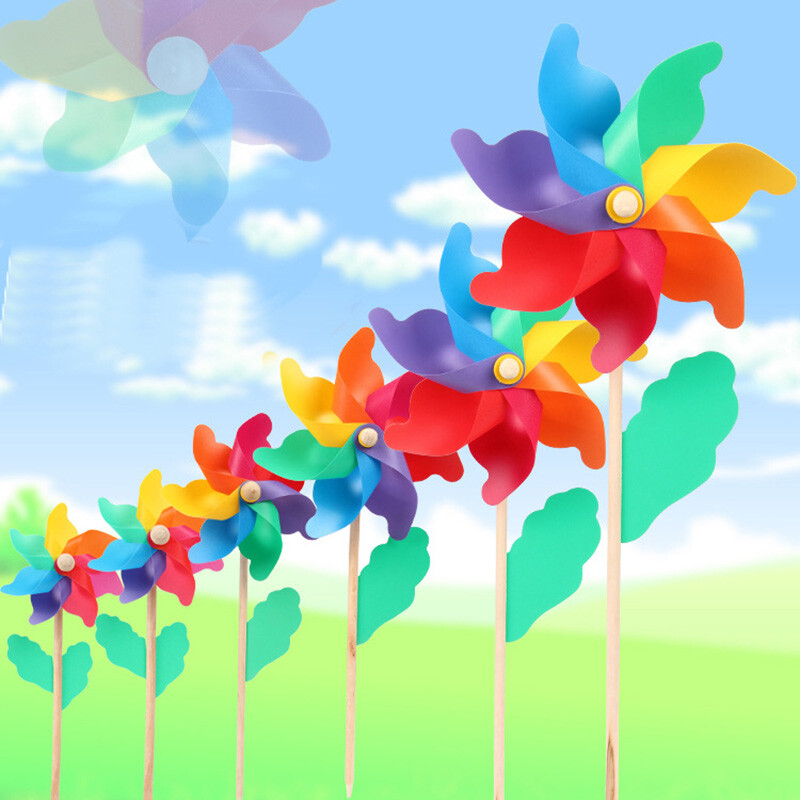 4Pcs 12CM vjetrenjača, plastična vjetrenjača, vrtni kolac, drvena ručka, vrtni travnjak, dvorišna zabava, vanjska dekoracija, rekviziti za fotografije