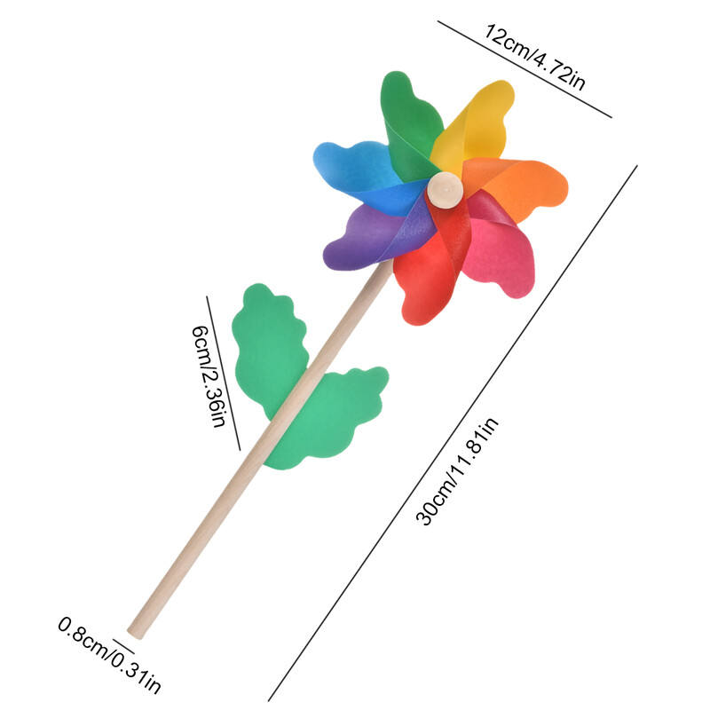 4Pcs 12CM vjetrenjača, plastična vjetrenjača, vrtni kolac, drvena ručka, vrtni travnjak, dvorišna zabava, vanjska dekoracija, rekviziti za fotografije