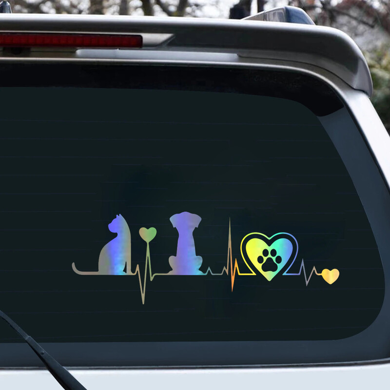 Naljepnica za motocikle Otkucaji srca Mačke i psi vole otiske stopala Reflektirajuće naljepnice za automobile Moto naljepnice za automobile Smiješne JDM vinilne