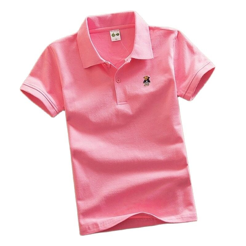 Zēnu tīņu krekls ar īsām piedurknēm 2023. gada vasaras modes karikatūra Lāču izšūšana Skolas drēbes Mazas meitenes polo krekli 2–14 gadu topi