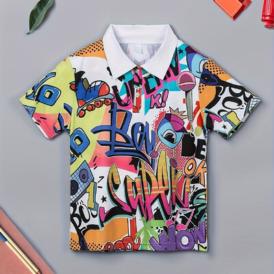Bērnu polo modes apdruka Ikdienas brīvdienu stila zēnu kreklu topi Vasaras un pavasara brīvdabas zēnu polo krekli