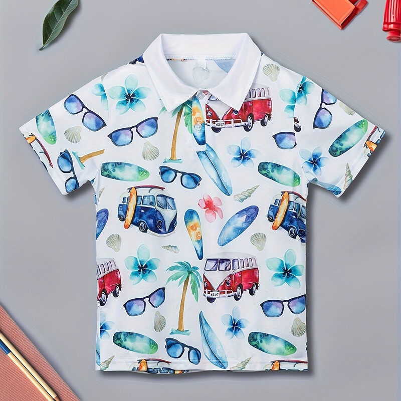 Bērnu polo modes apdruka Ikdienas brīvdienu stila zēnu kreklu topi Vasaras un pavasara brīvdabas zēnu polo krekli