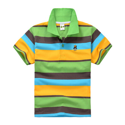 Mazuļu zēnu sporta polo krekli Vasaras krekls ar īsām piedurknēm Pusaudžiem zēniem Chemise Cotton Stripes Camisa polo bērnu kostīms no 3 līdz 14 gadiem
