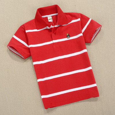 Mazuļu zēnu sporta polo krekli Vasaras krekls ar īsām piedurknēm Pusaudžiem zēniem Chemise Cotton Stripes Camisa polo bērnu kostīms no 3 līdz 14 gadiem