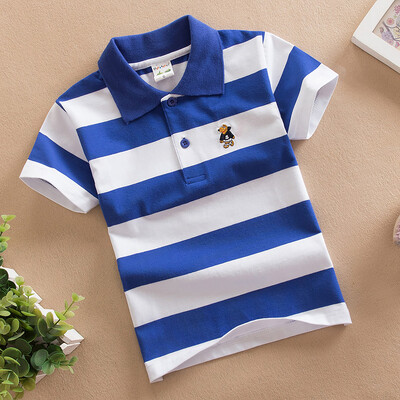 Mazuļu zēnu sporta polo krekli Vasaras krekls ar īsām piedurknēm Pusaudžiem zēniem Chemise Cotton Stripes Camisa polo bērnu kostīms no 3 līdz 14 gadiem