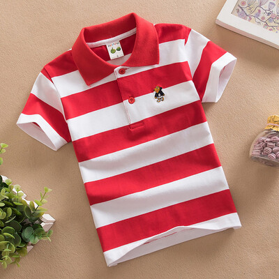 Mazuļu zēnu sporta polo krekli Vasaras krekls ar īsām piedurknēm Pusaudžiem zēniem Chemise Cotton Stripes Camisa polo bērnu kostīms no 3 līdz 14 gadiem