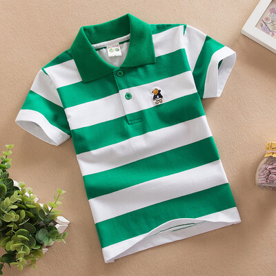 Mazuļu zēnu sporta polo krekli Vasaras krekls ar īsām piedurknēm Pusaudžiem zēniem Chemise Cotton Stripes Camisa polo bērnu kostīms no 3 līdz 14 gadiem