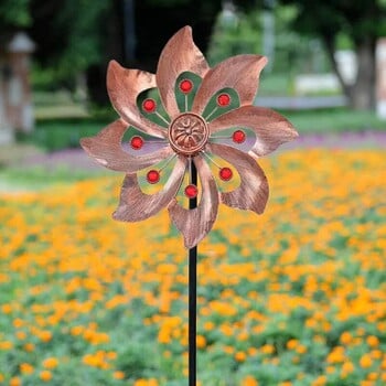 Kinetic Wind Spinners Wind Catchers Spinner Outdoor Yard Patio Lawn Garden Dec Διπλός Ανεμόμυλος Γλυπτό με σταθερό μεταλλικό πάσσαλο