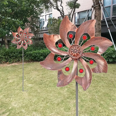 Kinētiskā vēja griezēji Vēja ķērēji Spinner āra pagalms iekšpagalms zāliena dārzs decembris dubultā vējdzirnavu skulptūra ar stabilu metāla mietu