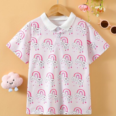 Karikatūras raksta apdruka, zēni, meitenes, radoši polo krekli Ikdienas krekls ar īsām piedurknēm, topi Bērnu apģērbi vasarai brīvā dabā