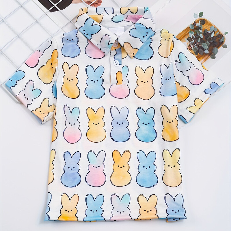 Karikatūras raksta apdruka, zēni, meitenes, radoši polo krekli Ikdienas krekls ar īsām piedurknēm, topi Bērnu apģērbi vasarai brīvā dabā