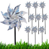 4 gab. Atstarojošas putnus atbaidošas vējdzirnavas, dzirkstošais rats ar mietu putnu atbaidīšanas ierīcēm 2024. gada pavasara dārza dekorēšanai