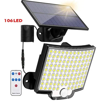 106 LED Split Solar Lamp 3 Λειτουργία φωτισμού Διακόσμηση εξωτερικού χώρου ηλιακό φως Φωτιστικό τοίχου PIR Αισθητήρας κίνησης Αδιάβροχο φωτιστικό κήπου γκαράζ