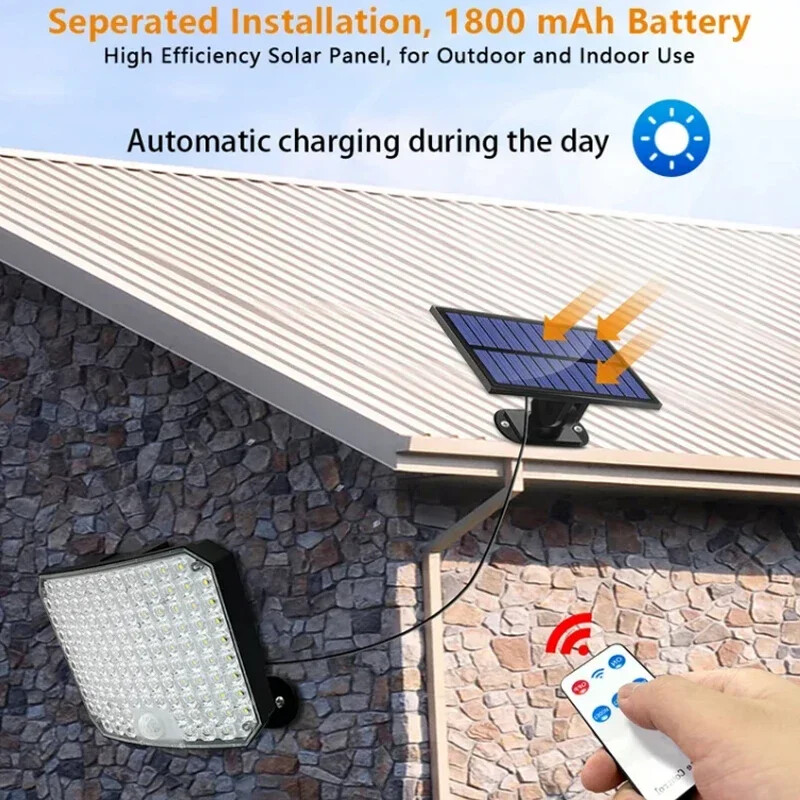 106 LED Split Solar Lamp 3 Λειτουργία φωτισμού Διακόσμηση εξωτερικού χώρου ηλιακό φως Φωτιστικό τοίχου PIR Αισθητήρας κίνησης Αδιάβροχο φωτιστικό κήπου γκαράζ