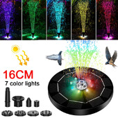 Saules strūklaka krāsa 7 LED gaisma Saules rotējoša strūklaka 3W 6 sprauslas ūdens sūknis āra putnu vannas dārza peldošā DIY cisterna